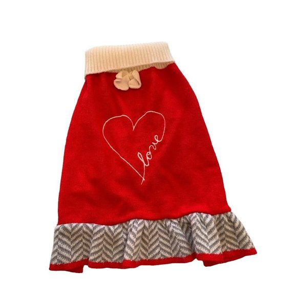 Large ED by Ellen DeGeneres Dog Pet "Love" Sweater Red Ruffle - Picture 1 of 6